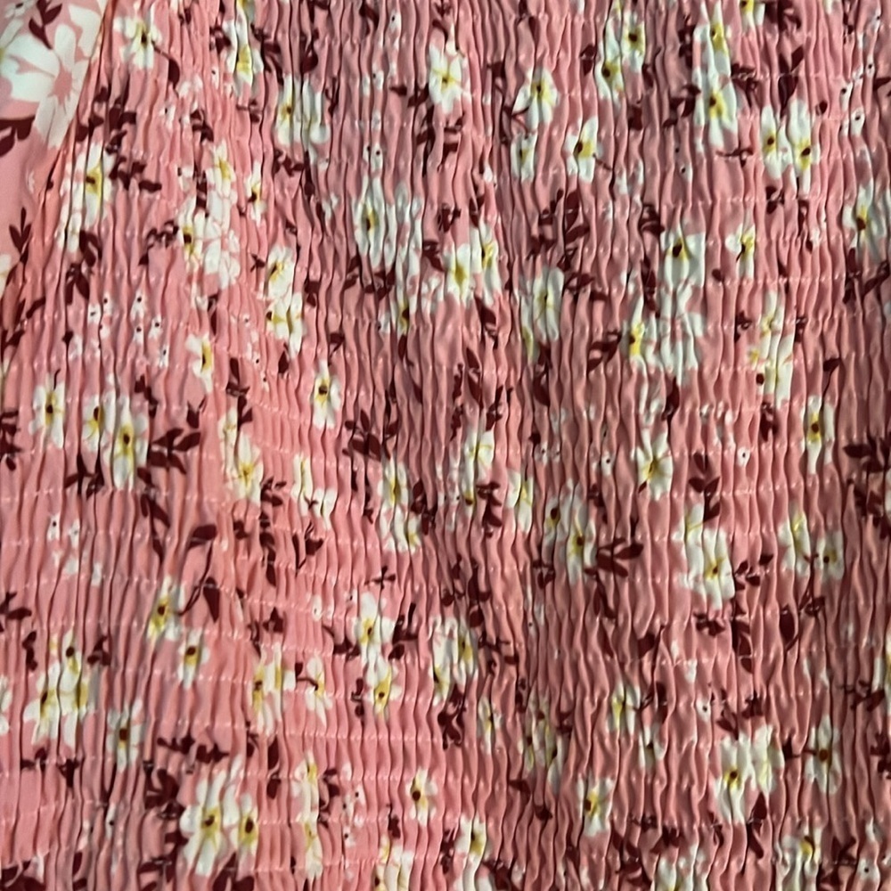 S H E I N Curve Pink Floral Shirred Puff Sleeve Ruffle Hem Dress, Size 2XL, EUC. - Picture 4 of 9